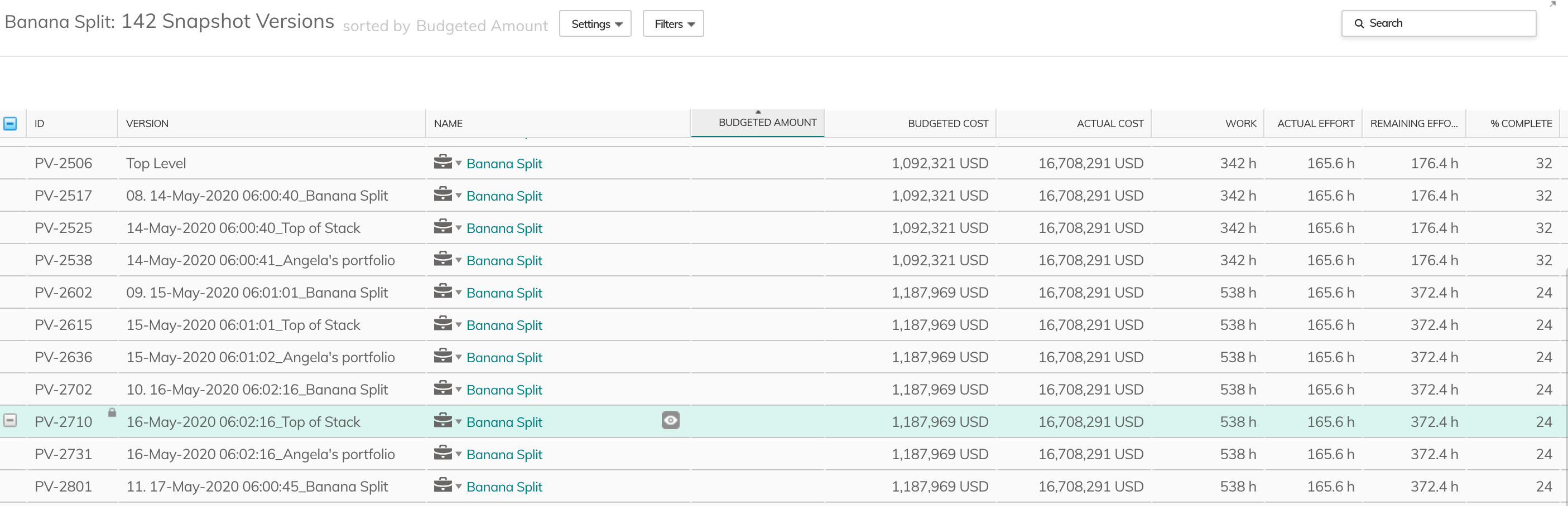 Project Version Snapshots Clarizen Success